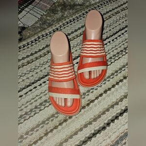 VIVAIA 'Naina' Wave Tangerine Orange Double Strap Slide Sandals 5/35